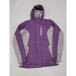 Cabelas Jacket Womens Small‎ Purple Gray PrimaLoft Hooded Insulated Outdoor Coat
